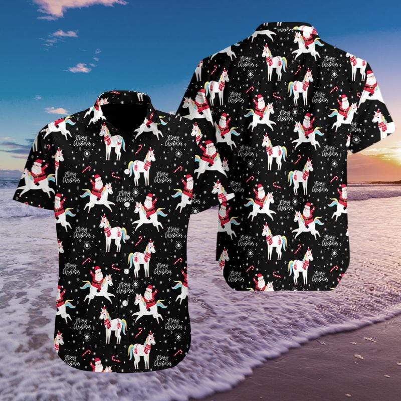 Funny Santa And Unicorn Pattern Hawaiian Aloha Shirts #1310l