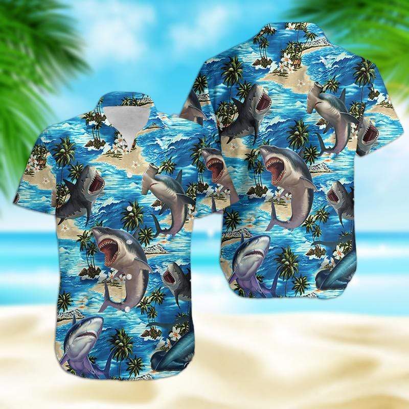 Cool Shark Summer Vibe Tropical Hawaiian Aloha Shirts #DH