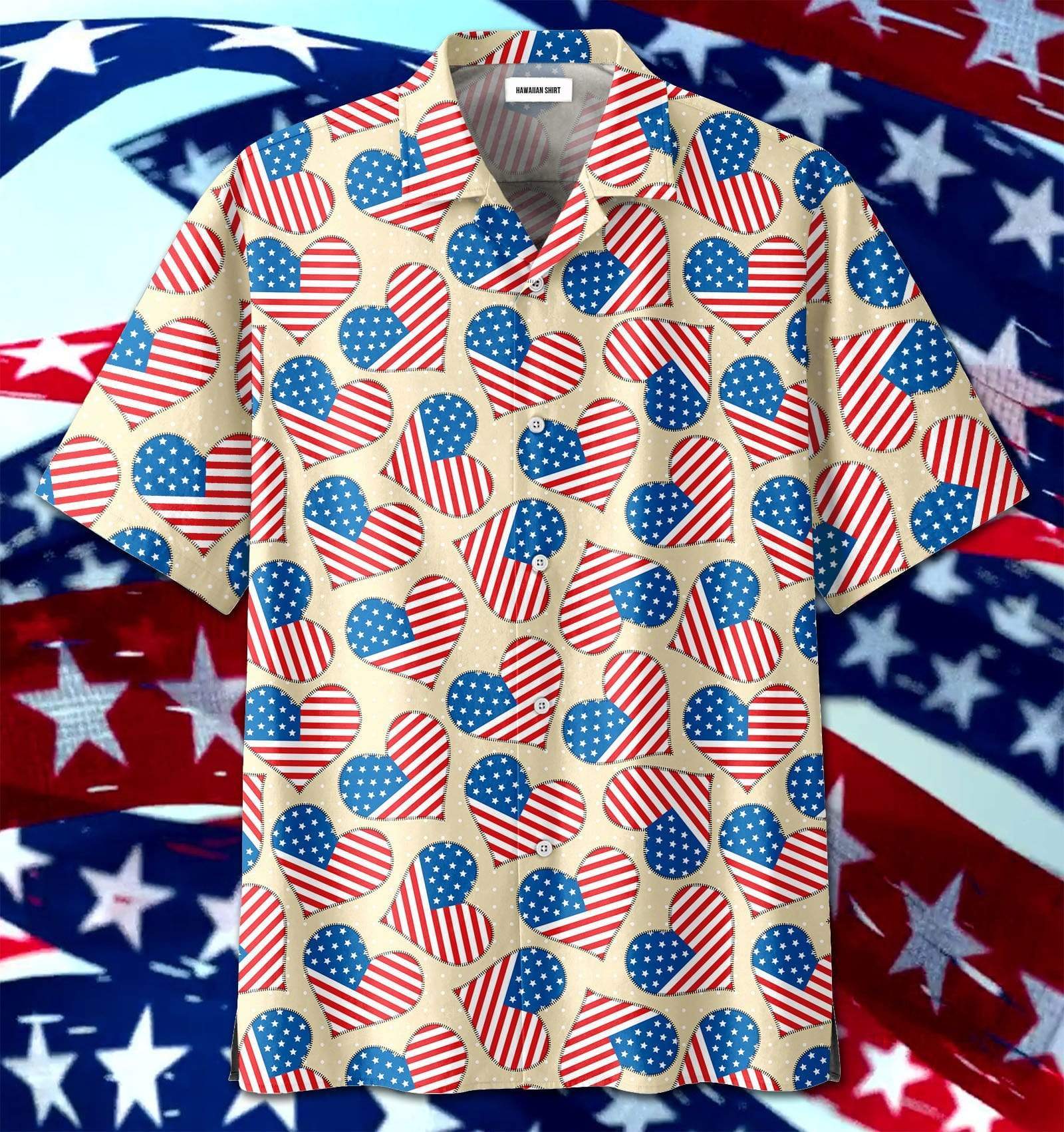 4Th Of July Patriotism Us Flag Heart Pattern Unisex Hawaiian Shirts 