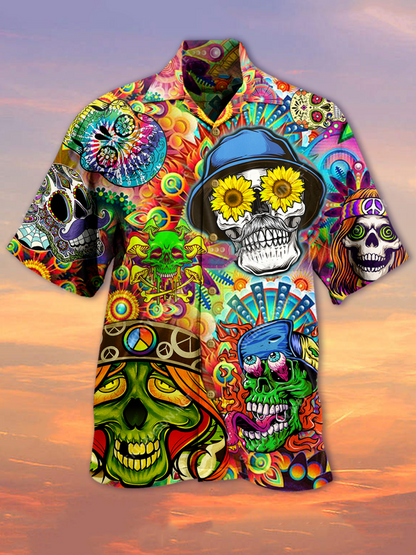 Hippie Skull Unisex Hawaiian Shirt