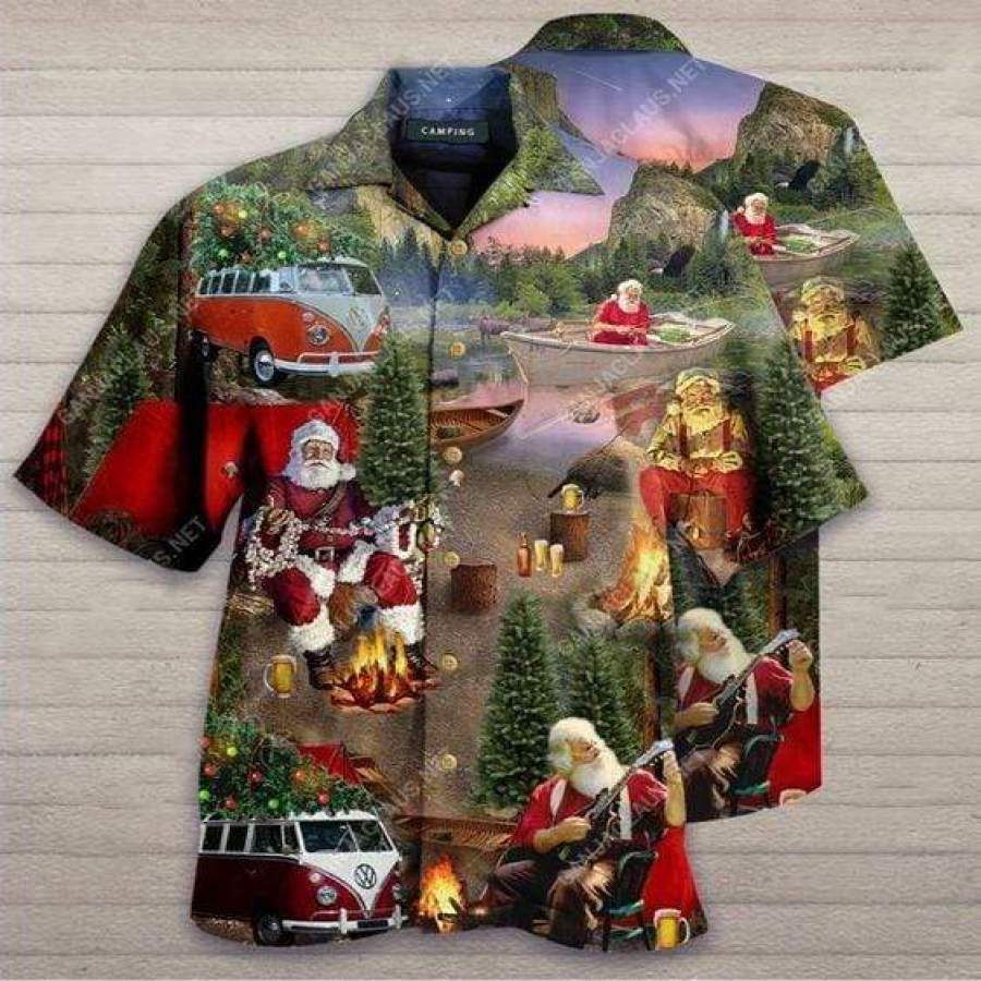 Hawaiian Aloha Shirts Santa Claus Camping On Christmas