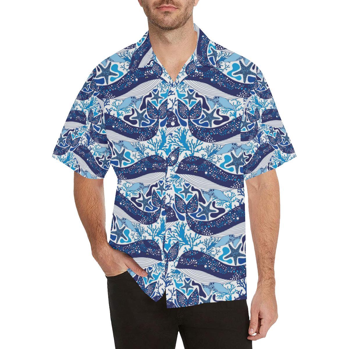 Whale Starfish Pattern Mens All Over Print Hawaiian Shirt