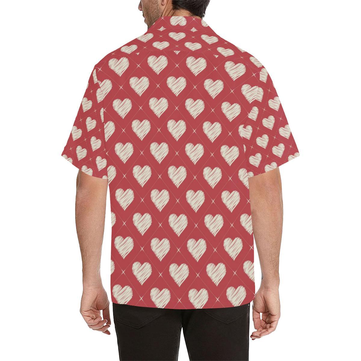 Heart Red Pattern Mens All Over Print Hawaiian Shirt