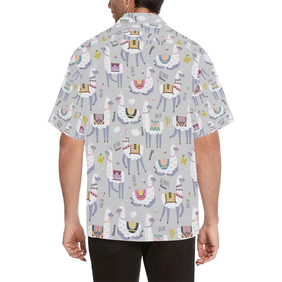 Cute Llama Alpaca Pattern Mens All Over Print Hawaiian Shirt