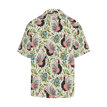 Rooster Chicken Leaves Pattern Mens All Over Print Hawaiian Shirt