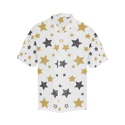 Hand Drawn Gold Black Star Pattern Mens All Over Print Hawaiian Shirt