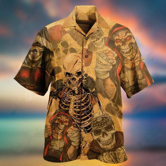 Vintage Skull Boxing King Hawaiian Aloha Shirts #DH