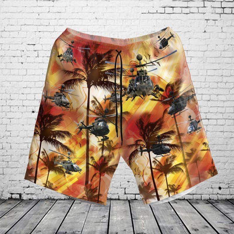 Hawaiian Aloha Shirts - Beach Shorts U.S Army Bell Oh-58 Kiowa