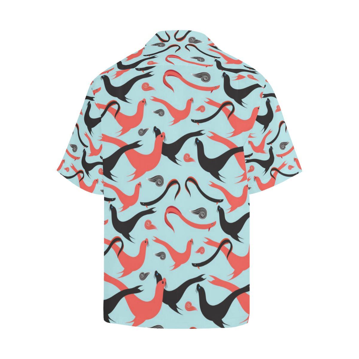 Sea Lion Pattern Theme Mens All Over Print Hawaiian Shirt