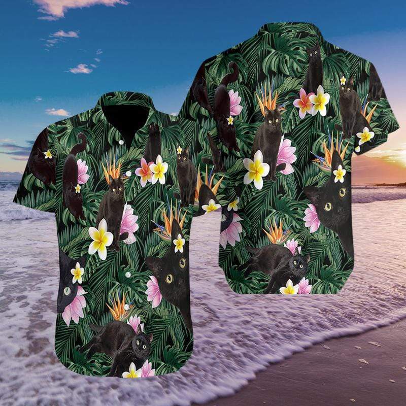 So Cute Black Cat Tropical Hawaiian Shirts #510L