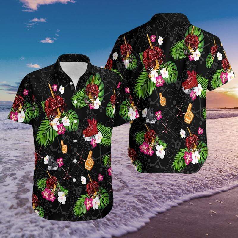 Ice Hockey Black Hawaiian Aloha Shirts #149dh