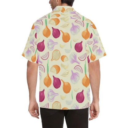 Onion Garlic White Red Pattern Mens All Over Print Hawaiian Shirt