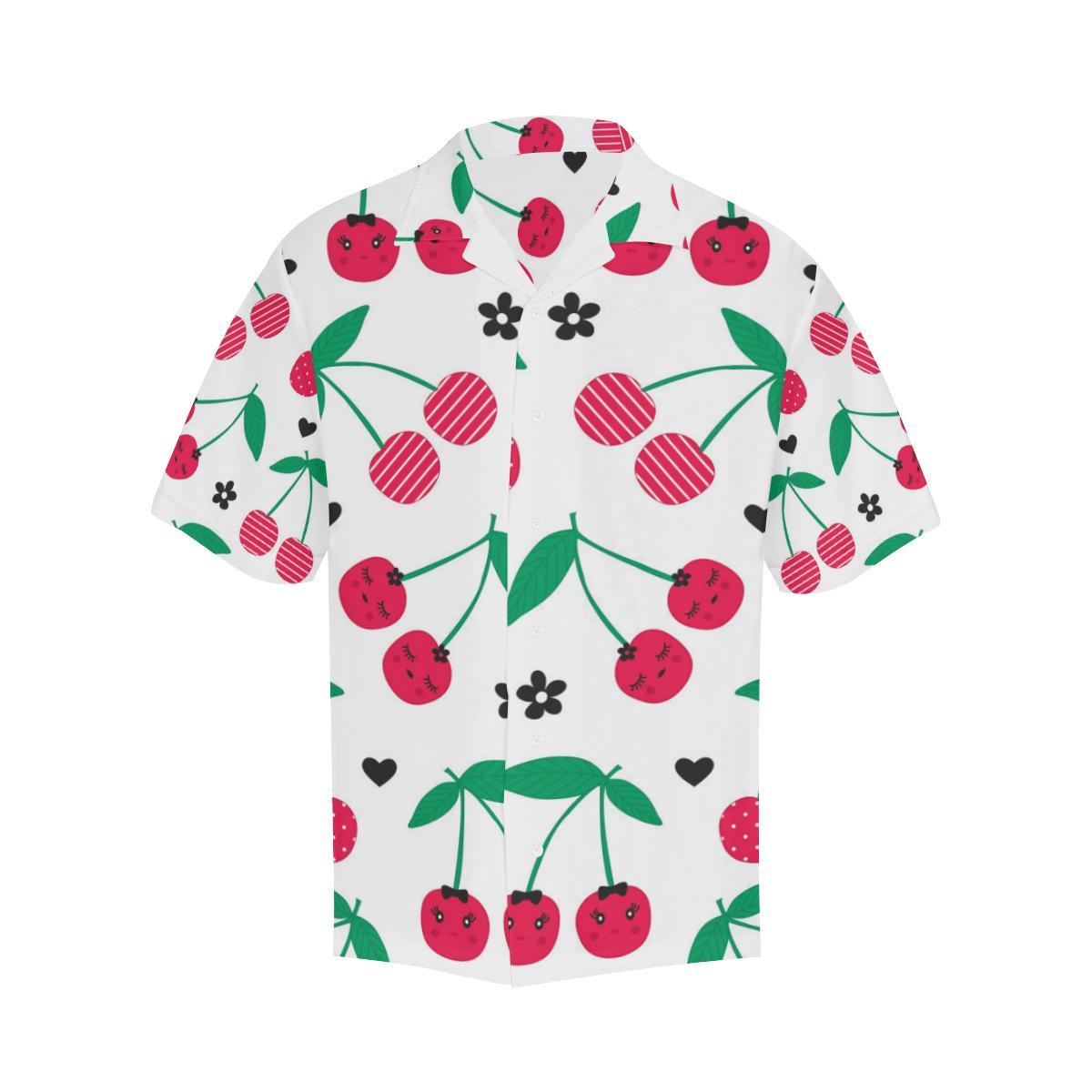 Cherry Pattern White Background Mens All Over Print Hawaiian Shirt