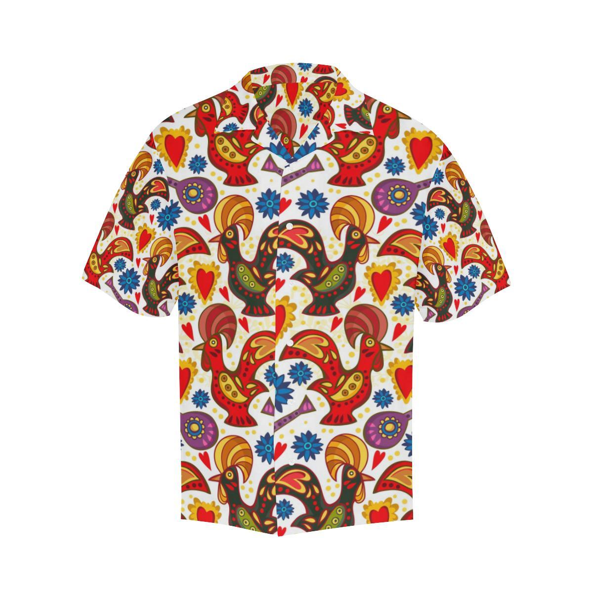 Colorful Rooster Chicken Guitar Pattern Mens All Over Print Hawaiian Shirt