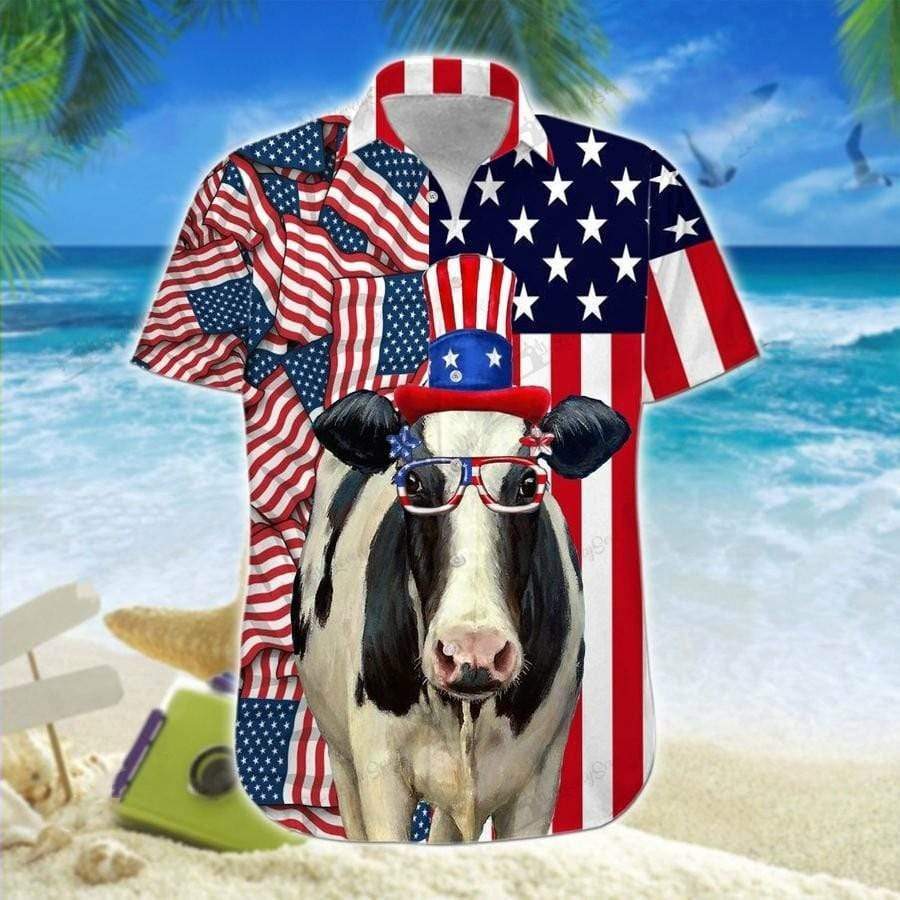 Hawaiian Aloha Shirts Cow 4Th Of July