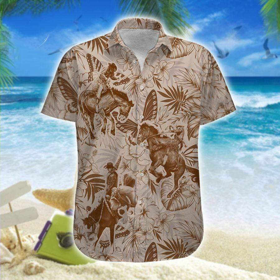 Hawaiian Aloha Shirts Saddle Bronc Butterfly Flower