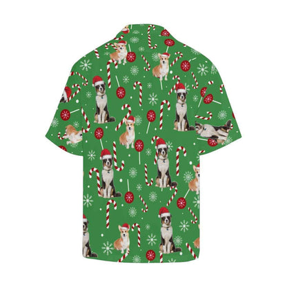 Custom Photo Christmas Dogs Green Men's All Over Print Hawaiian Shirt