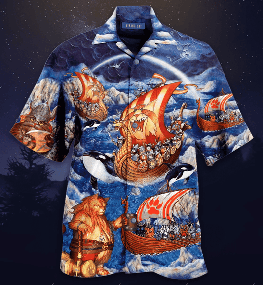 Hawaiian Aloha Shirts Viking Cats Fa-La-La Valhalla-La