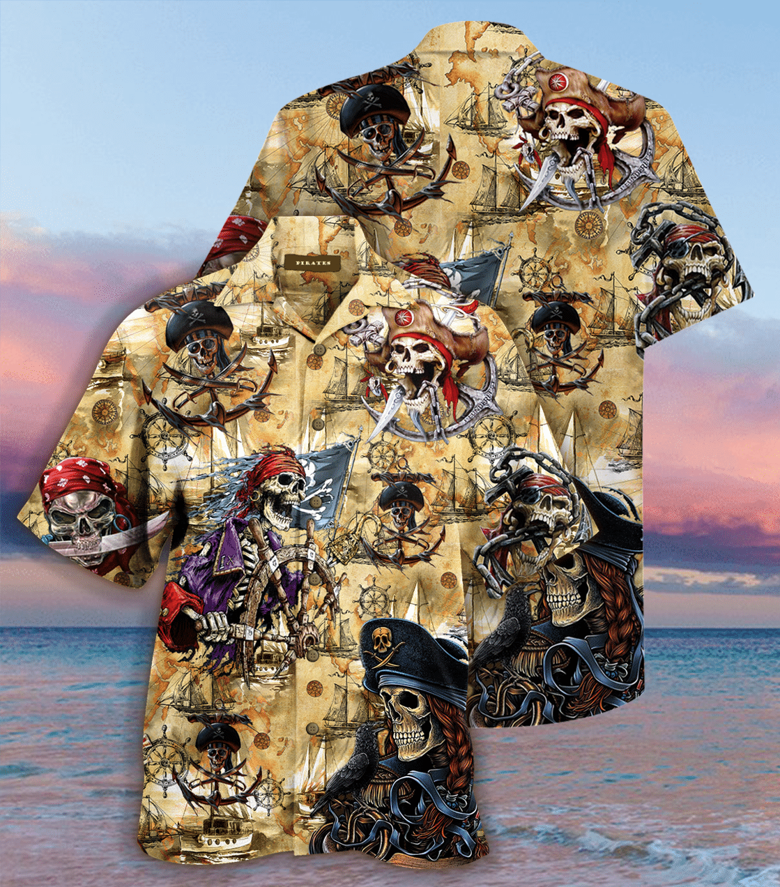 Amazing Pirate Skull Hawaiian Aloha Shirts #V