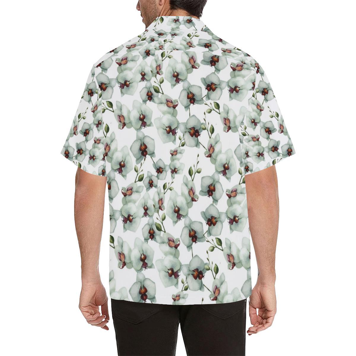 White Orchid Pattern Mens All Over Print Hawaiian Shirt