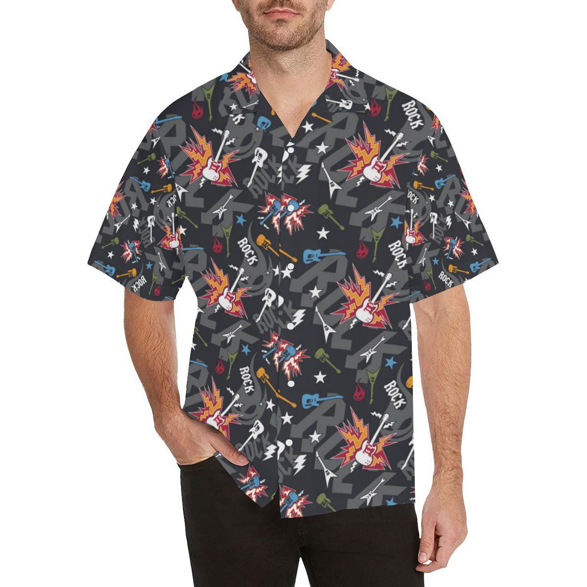 Rock And Roll Pattern Print Design A Hawaiian Shirt