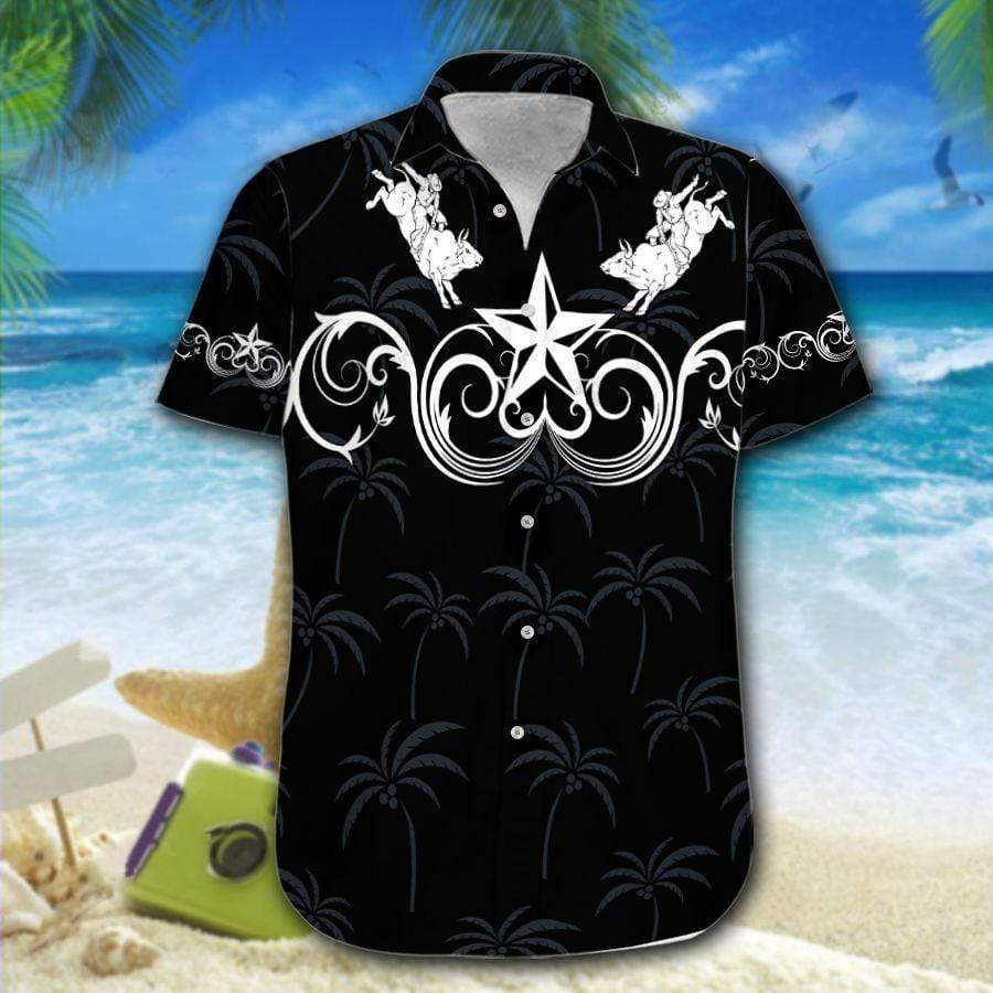 Hawaiian Aloha Shirts Bull Riding Black Star Western