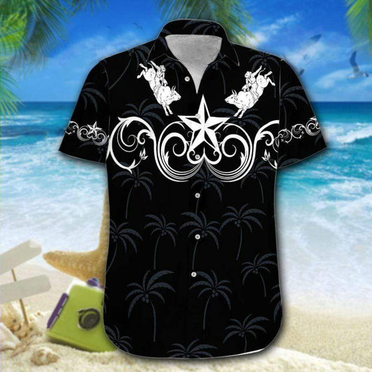 Hawaiian Aloha Shirts Bull Riding Black Star Western