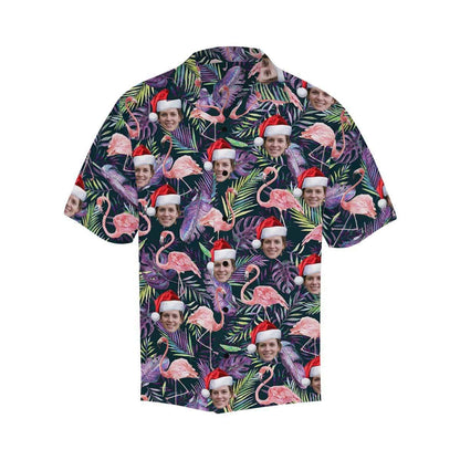 Custom Face Flamingo Christmas Hat Men's All Over Print Hawaiian Shirt