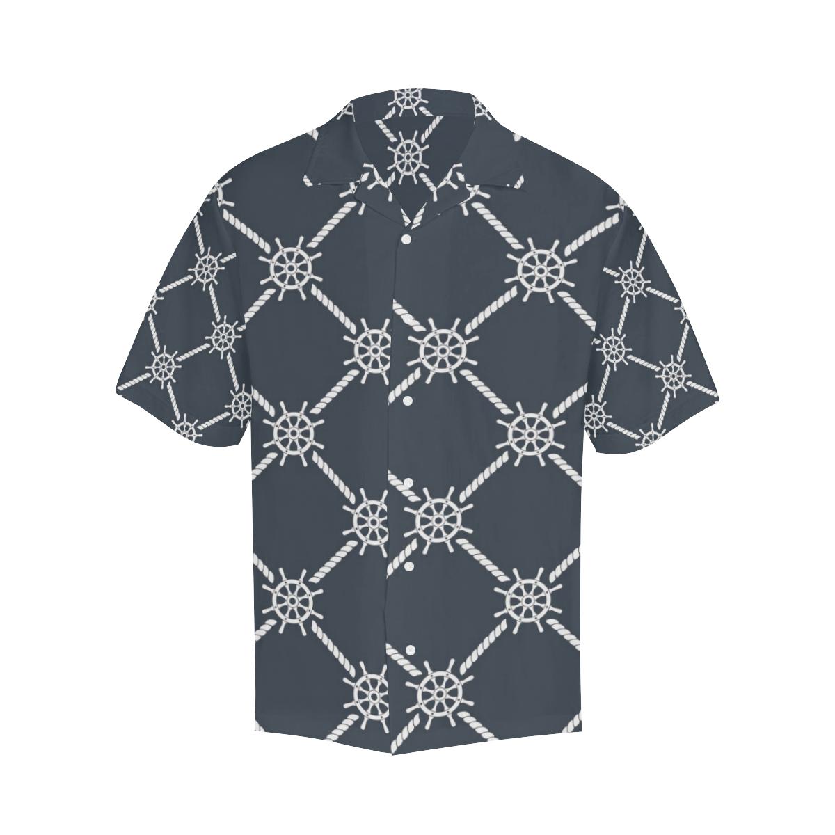 Nautical Steering Wheel Rope Pattern Mens All Over Print Hawaiian Shirt