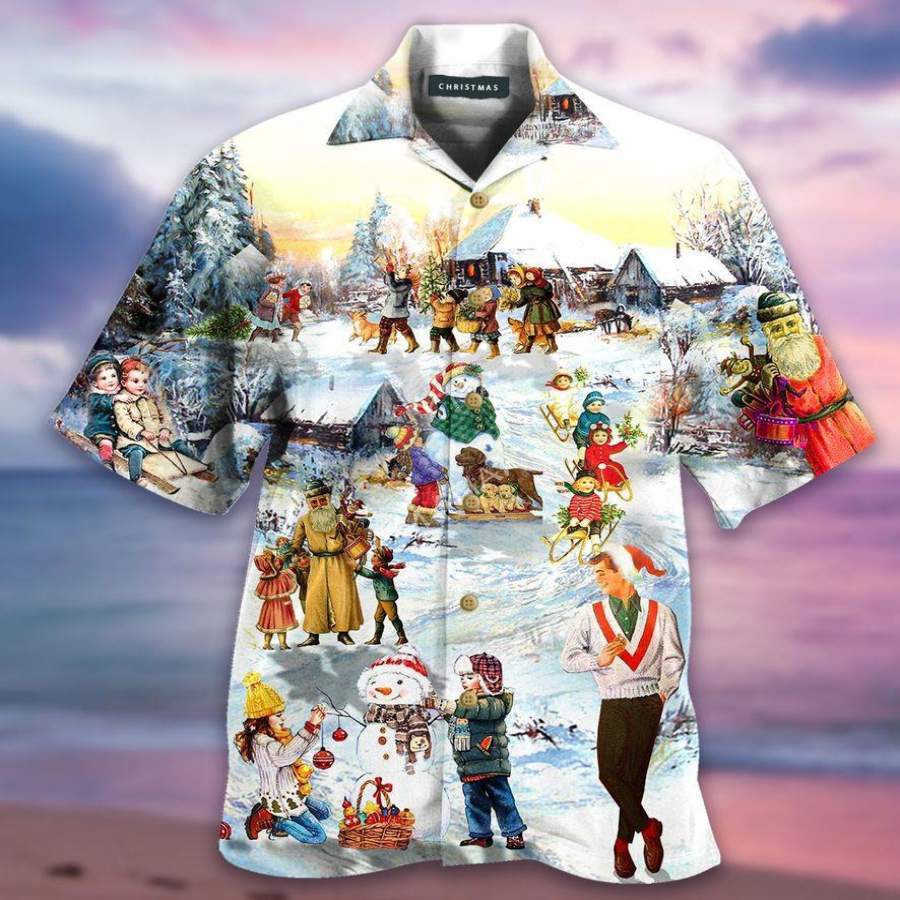 Happy Christmas Activities Under Snowy Hawaiian Aloha Shirts