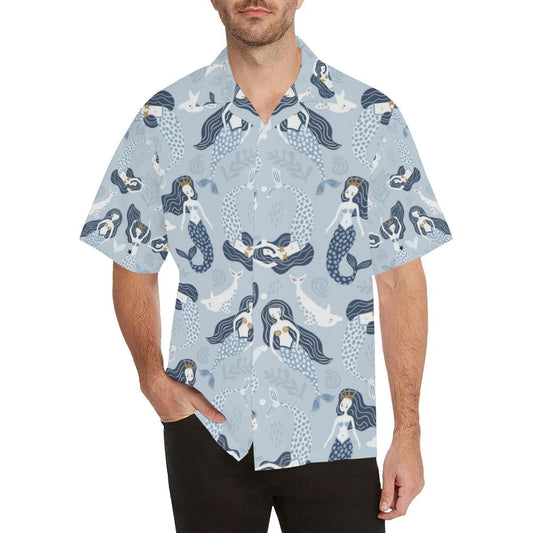 Mermaid Dolphin Pattern Mens All Over Print Hawaiian Shirt