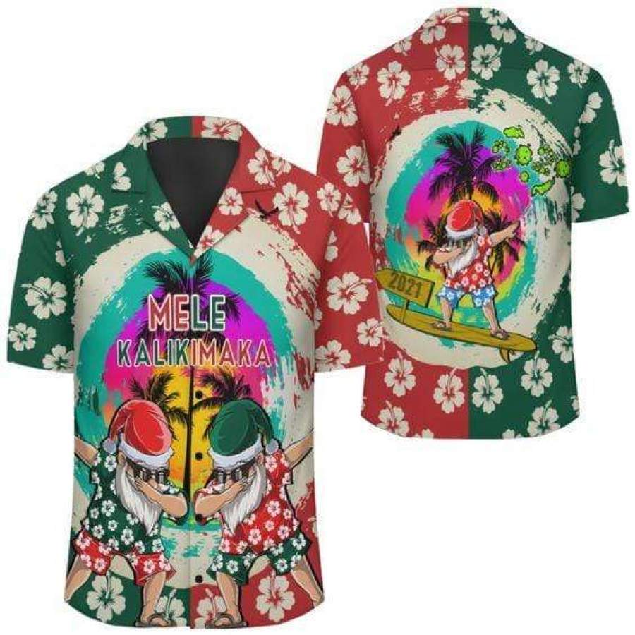 Hawaiian Aloha Shirts Mele Kalikimaka Dabbing Santa Surfing Christmas