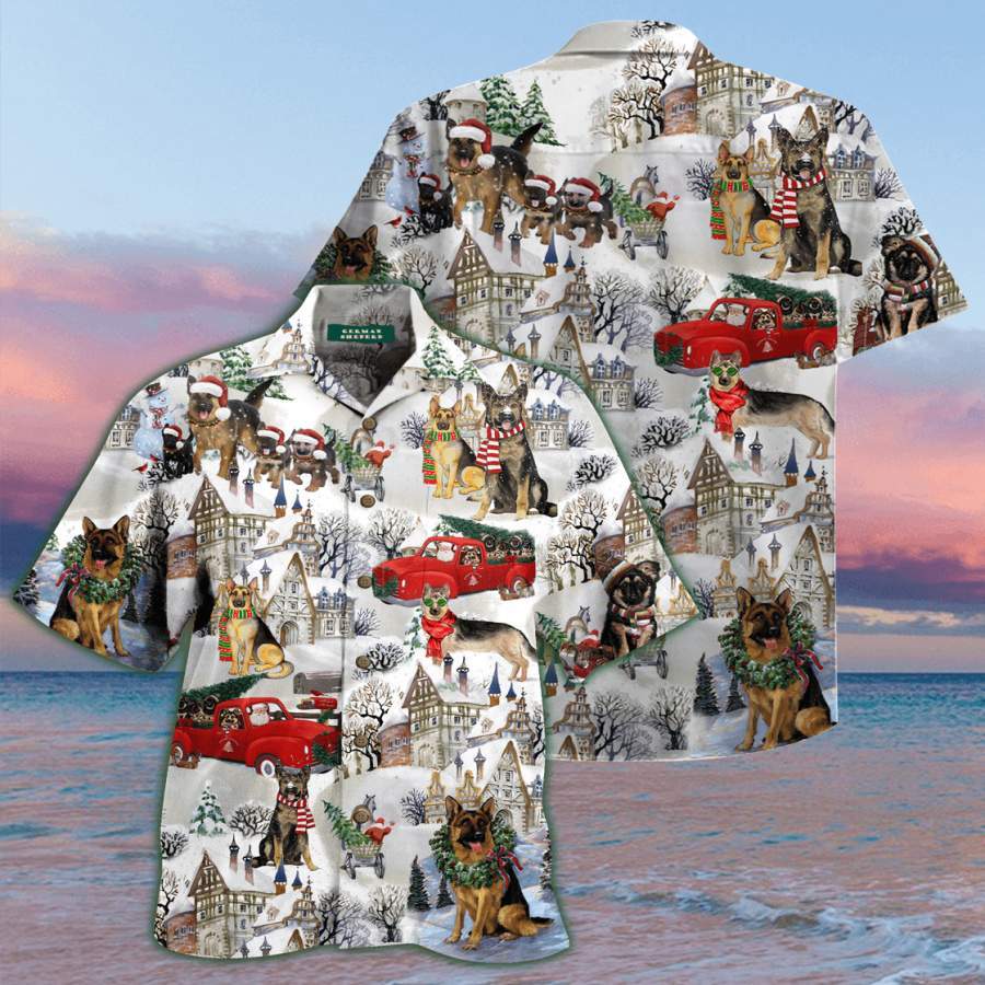 Christmas German Shepherds Hawaiian Aloha Shirts #V