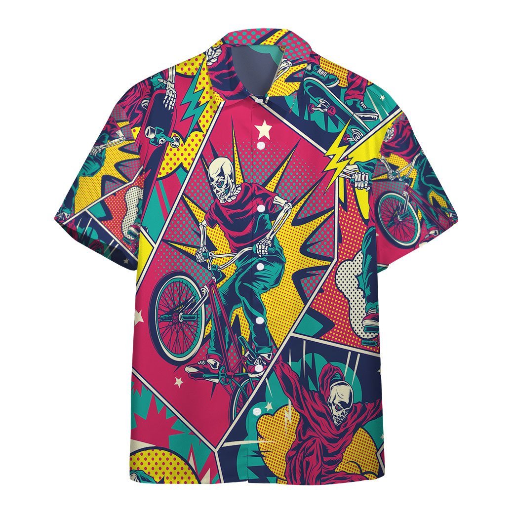  3D Comic Style Skull Riding Custom Hawaii Shirt