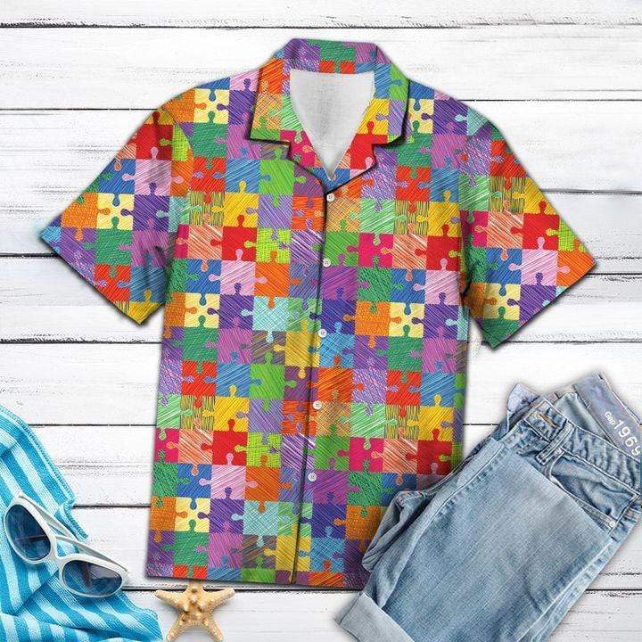 Colorful Pieces Autism Hawaiian Aloha Shirts #H