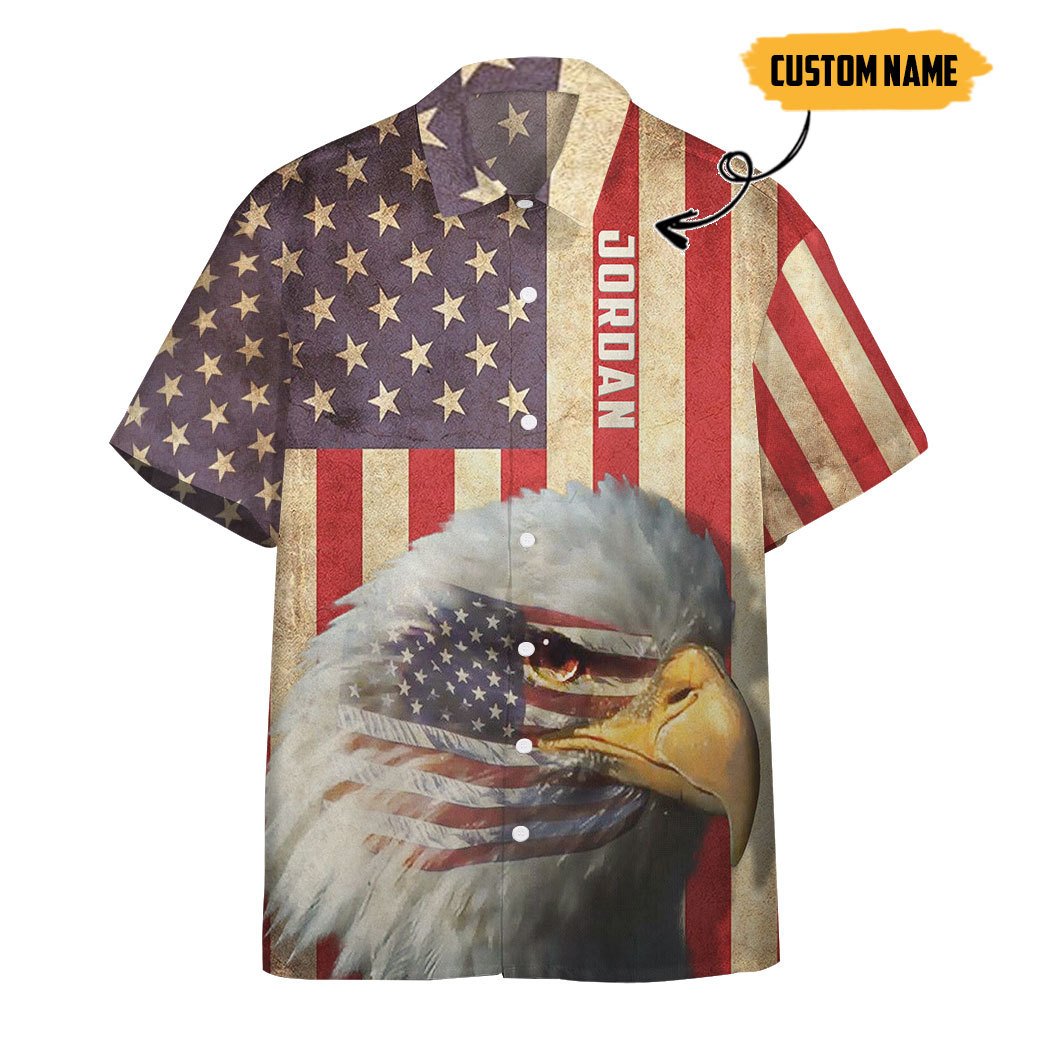  3D Bald Eagle American Custom Name Hawaii Shirt