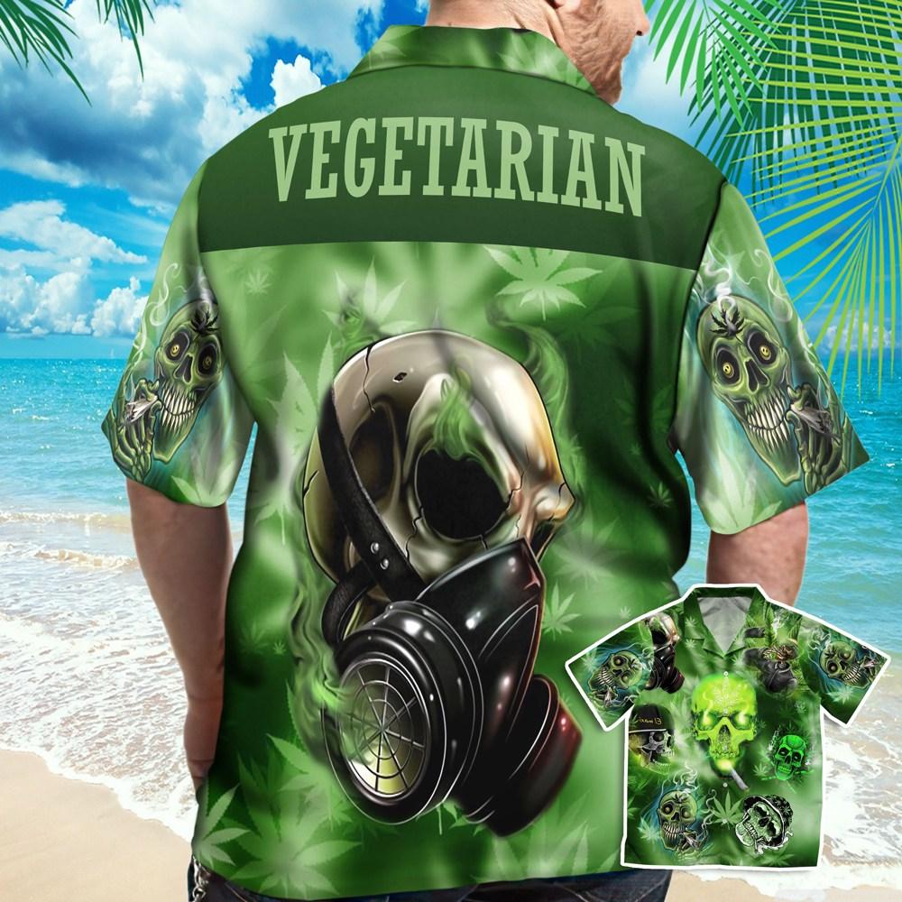 Dope Vegetarian Skull Smoke Weed For Life Hawaiian Aloha Shirts #KV