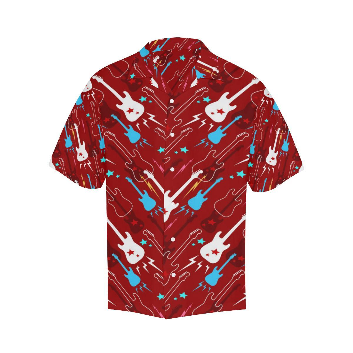 Electical Guitar Red Pattern Mens All Over Print Hawaiian Shirt