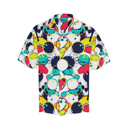 Watercolor Bowling Ball Pins Mens All Over Print Hawaiian Shirt