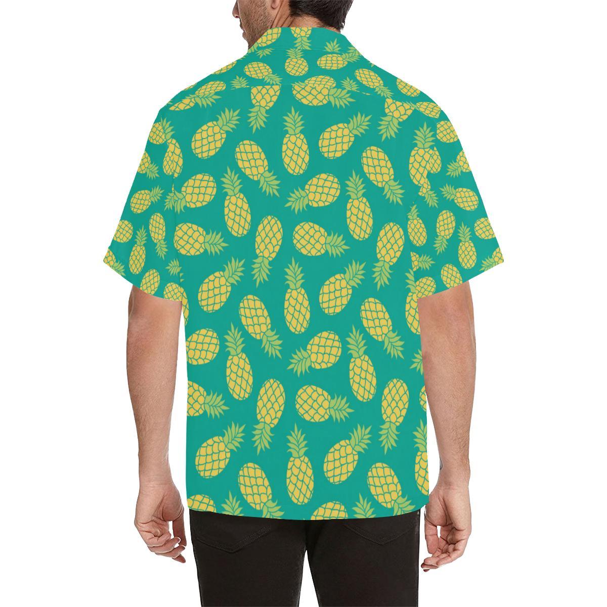 Pineapples Pattern Green Background Mens All Over Print Hawaiian Shirt