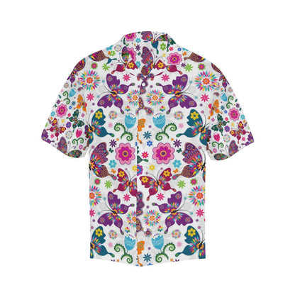 Colorful Butterfly Flower Pattern Mens All Over Print Hawaiian Shirt