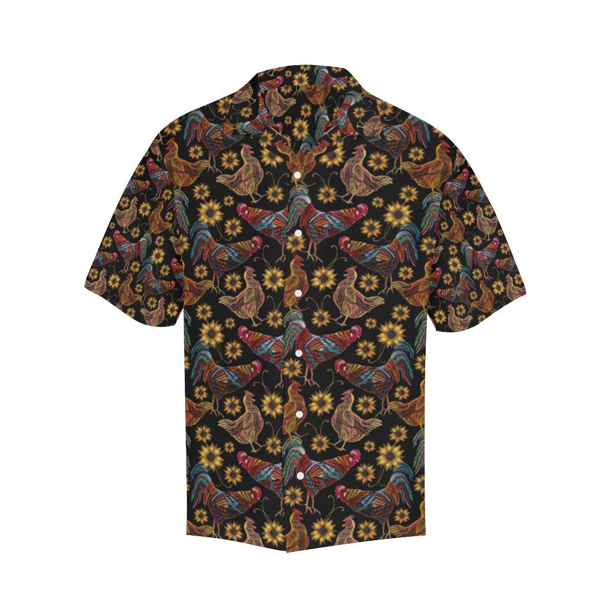 Rooster Chicken Flower Pattern Mens All Over Print Hawaiian Shirt