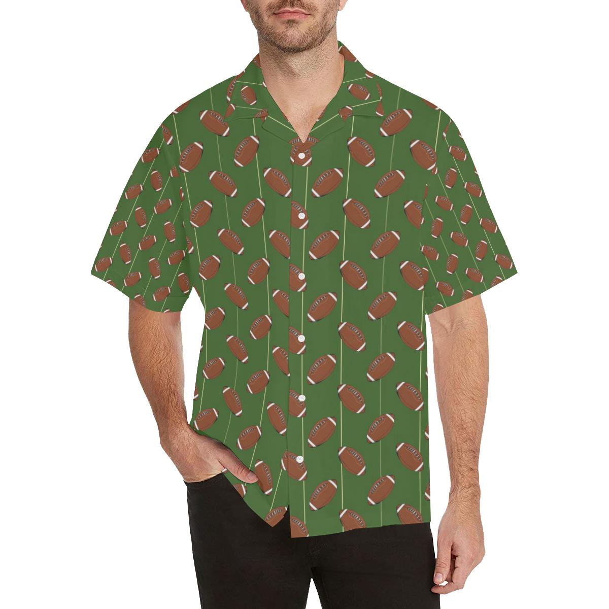 American Football Ball Pattern Green Background Mens All Over Print Hawaiian Shirt