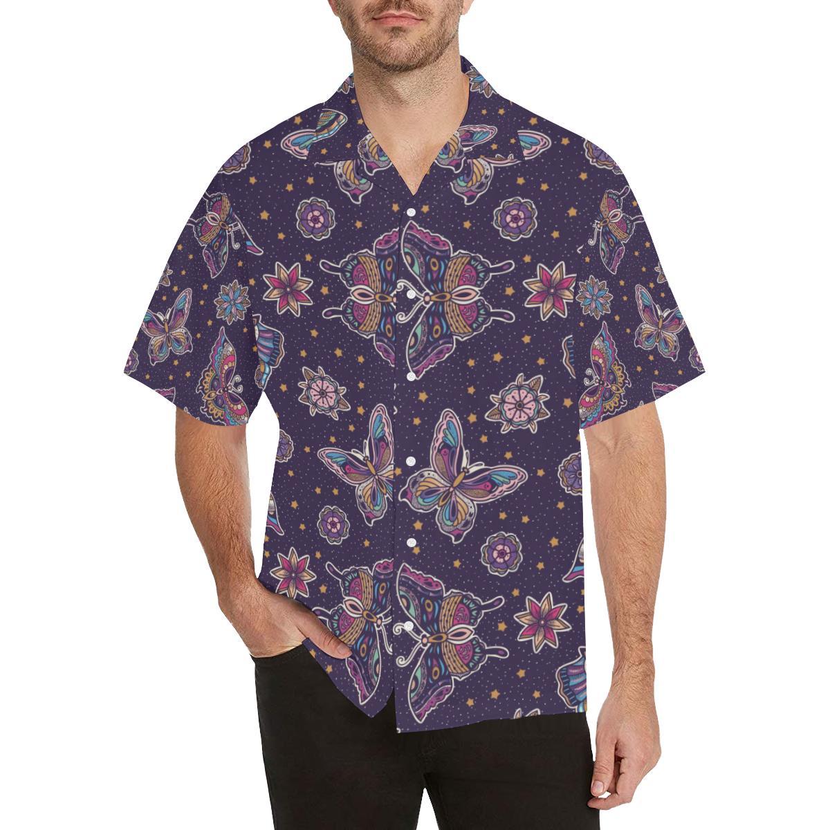 Butterfly Star Pokka Dot Pattern Mens All Over Print Hawaiian Shirt