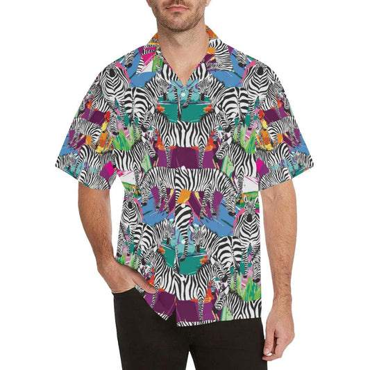 Zebra Colorful Pattern Mens All Over Print Hawaiian Shirt