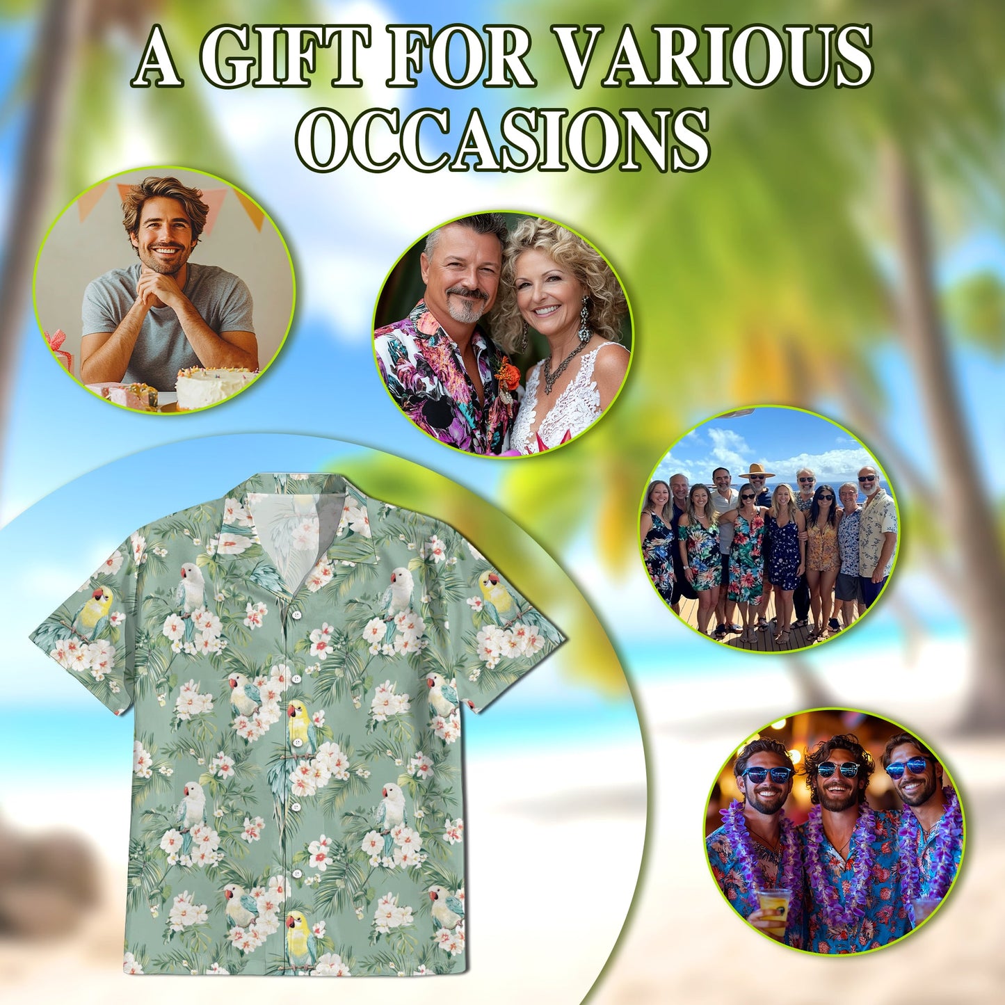 Tropical Parrot Hawaiian Shirt for Men, Button Down Aloha Shirt - Azhawaiian