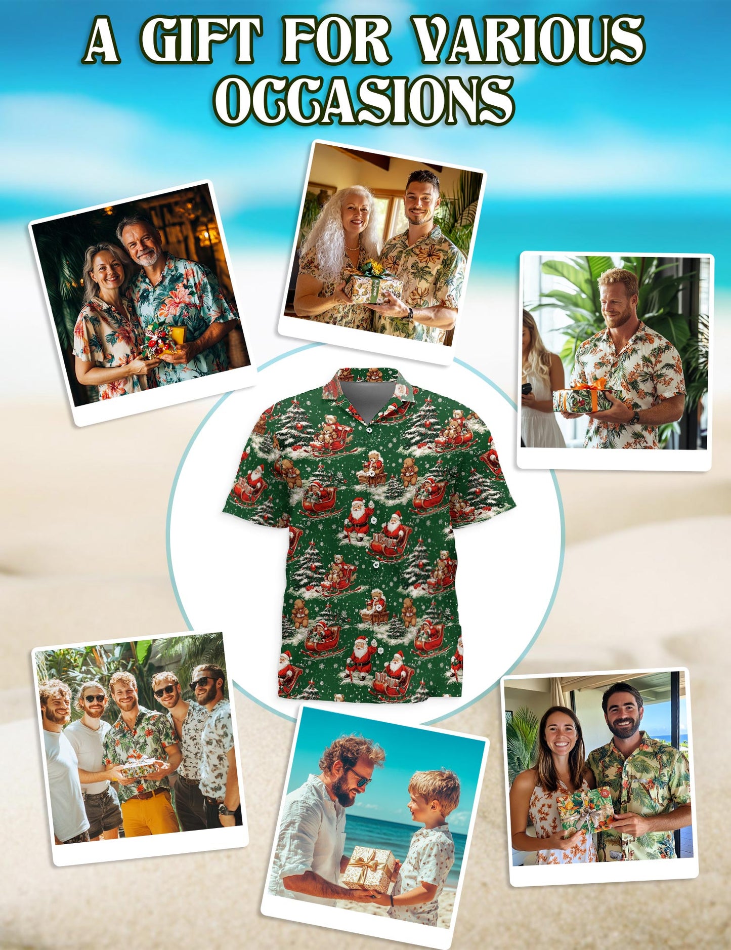 Funny Santa Sleigh Christmas Hawaiian Shirt for Men, Button Down Aloha Shirt - Azhawaiian