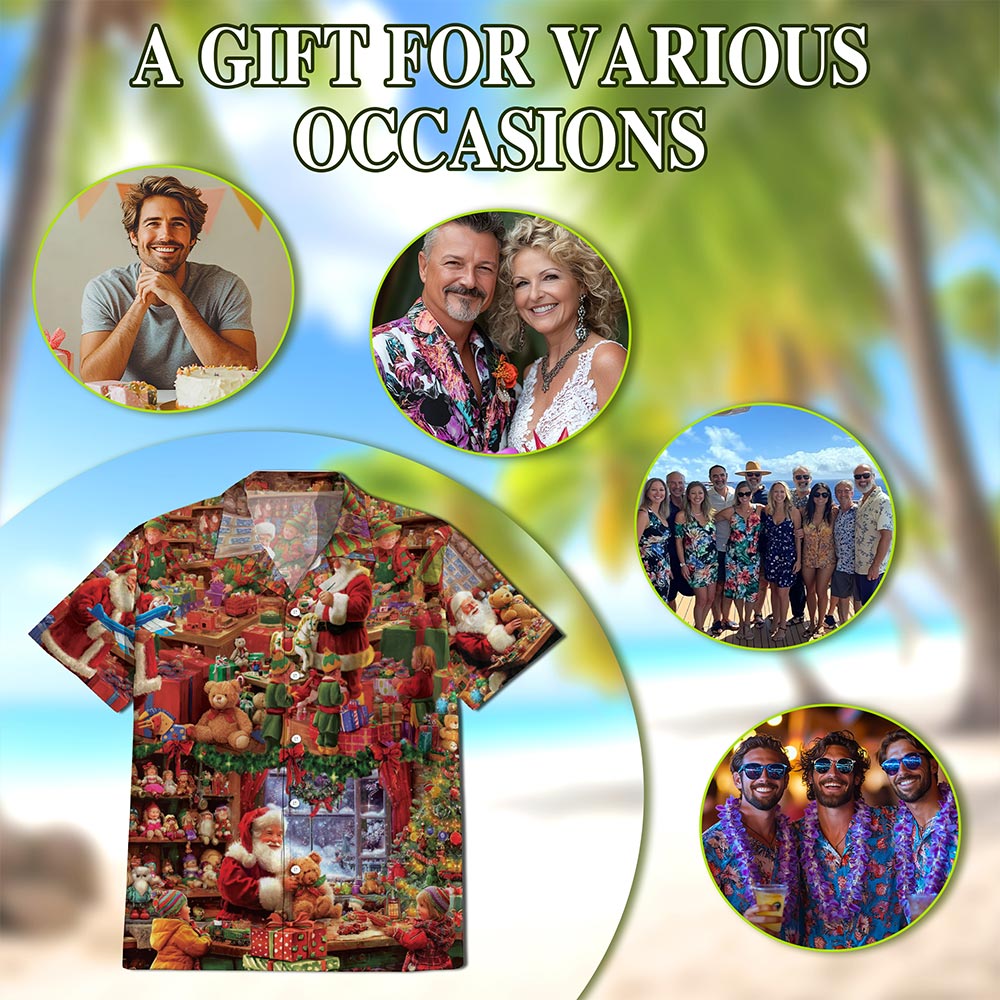 Santa Claus Workshop Hawaiian Shirt for Men, Button Down Aloha Shirt - Azhawaiian