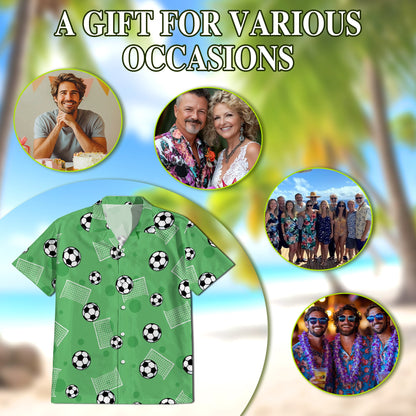Soccer Ball Print Hawaiian Shirt for Men, Button Down Aloha Shirt - Azhawaiian
