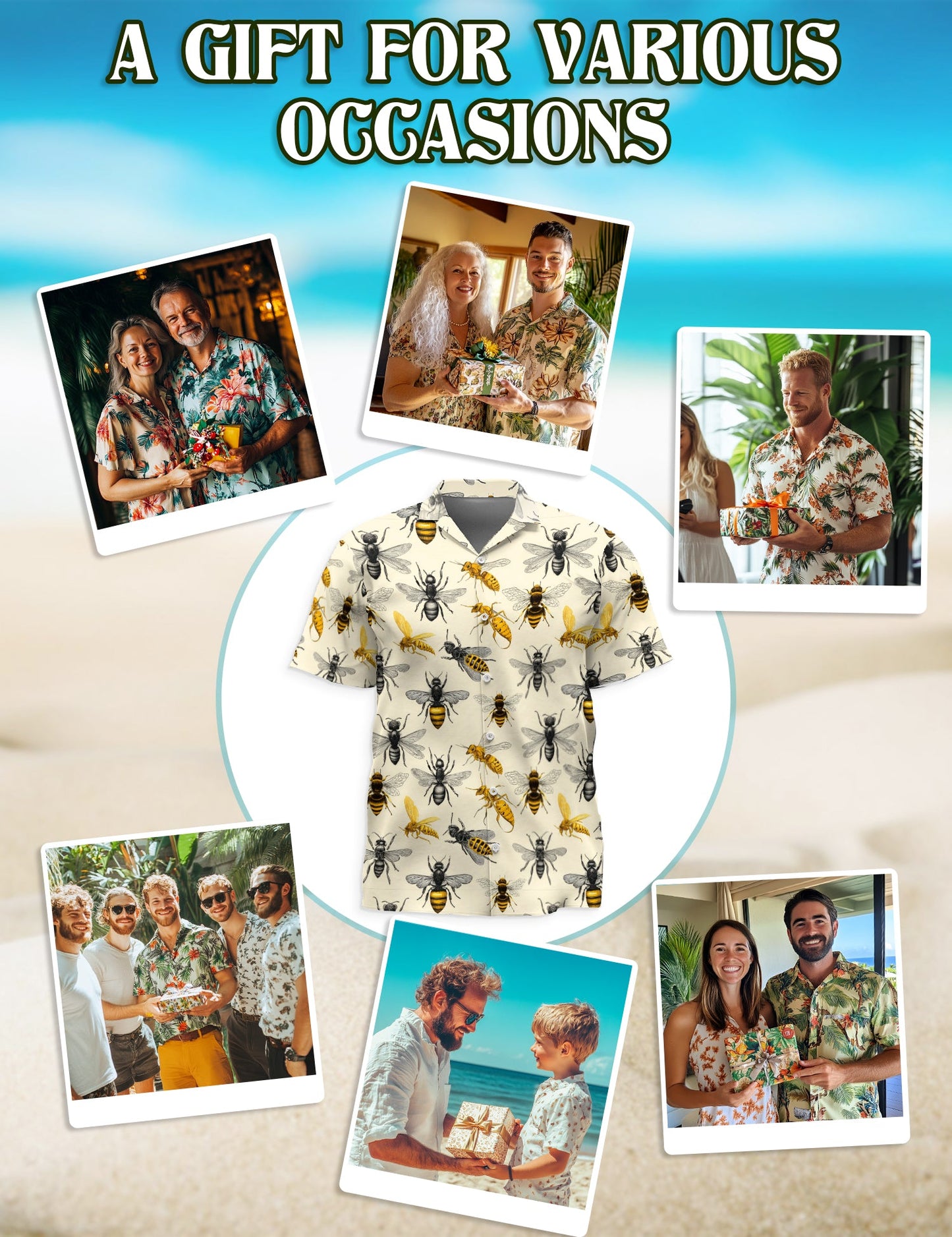 Bee Art Hawaiian Shirt for Men, Button Down Aloha Shirt - Azhawaiian